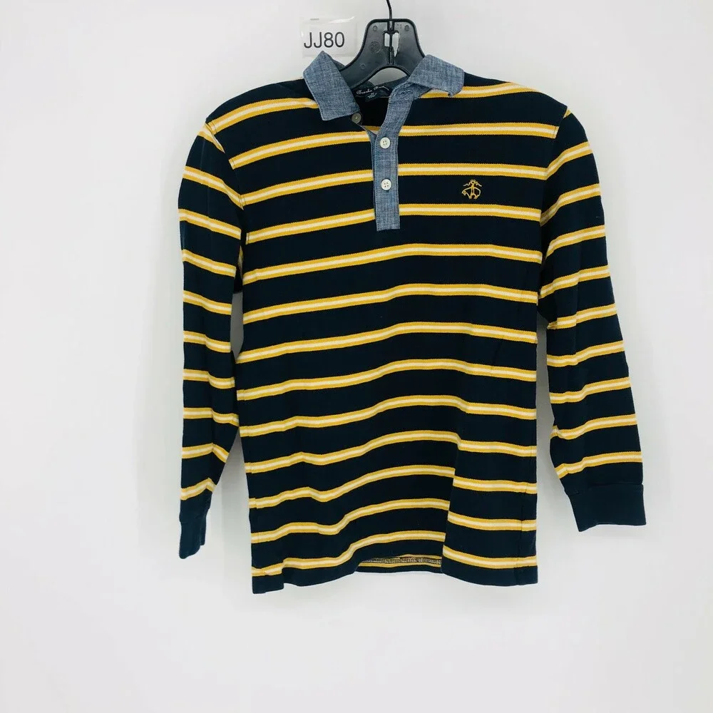 2PC- Brooks Brothers Boys Stripe Rugby Cotton Collared Long Sleeve Shirt Size M